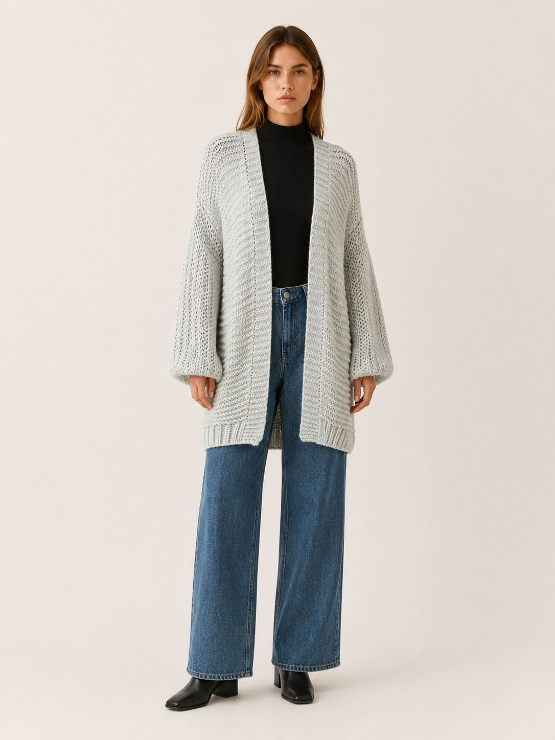 Imogen | Longline Cardigan with Balloon Sleeves