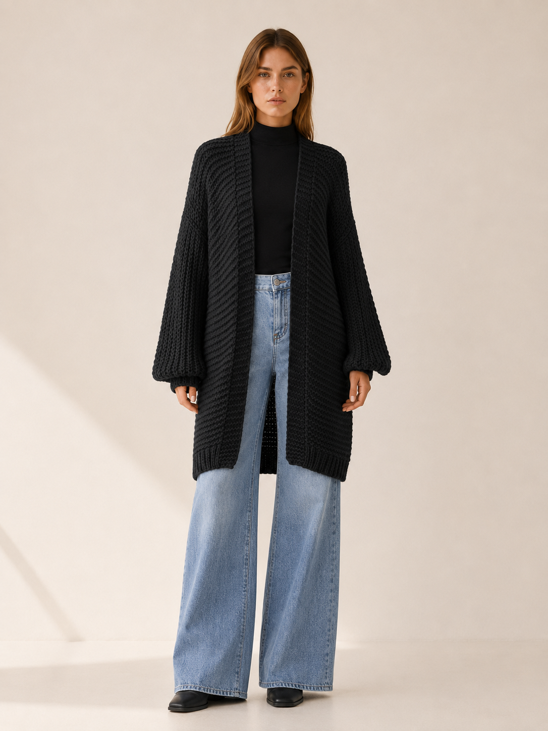 Imogen | Longline Cardigan with Balloon Sleeves