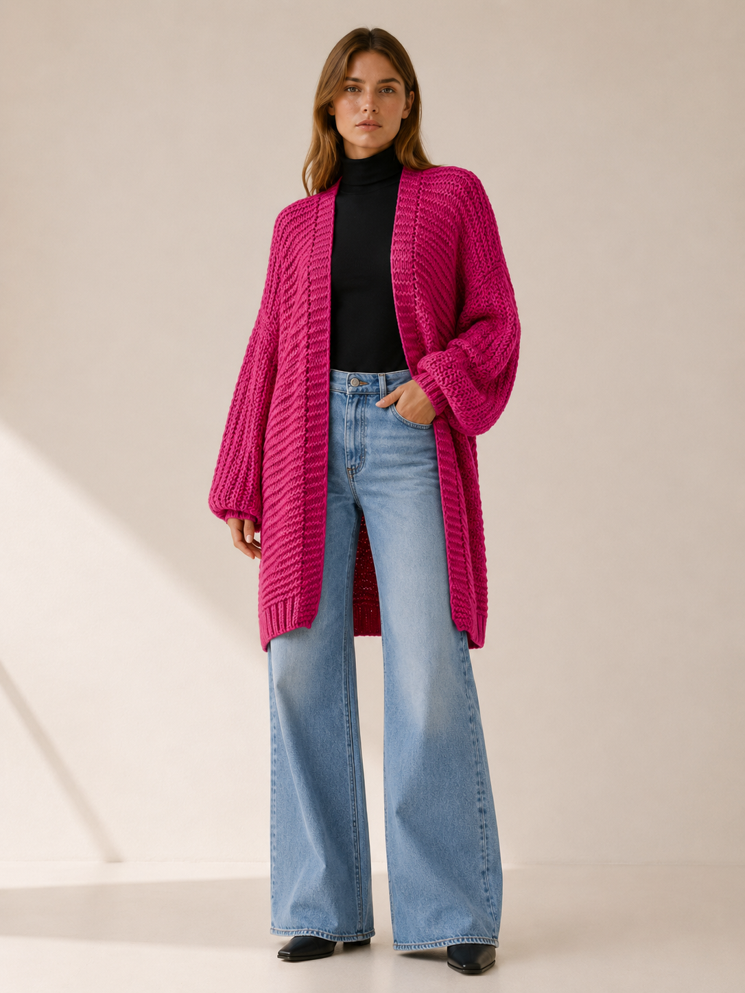 Imogen | Longline Cardigan with Balloon Sleeves