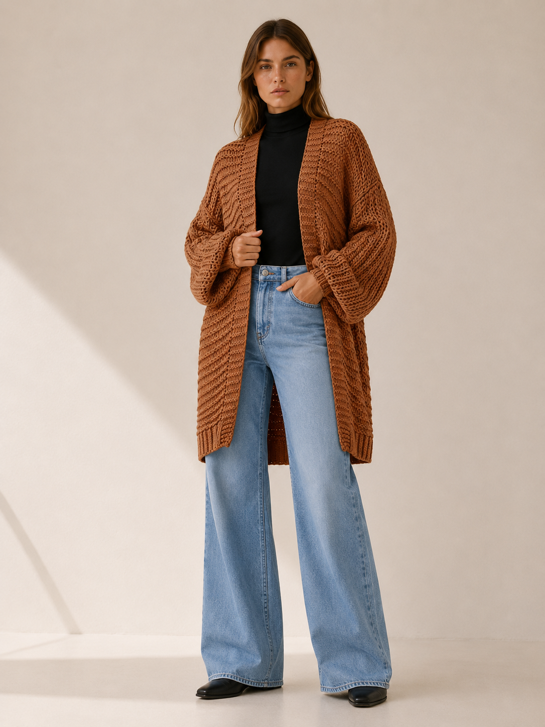 Imogen | Longline Cardigan with Balloon Sleeves