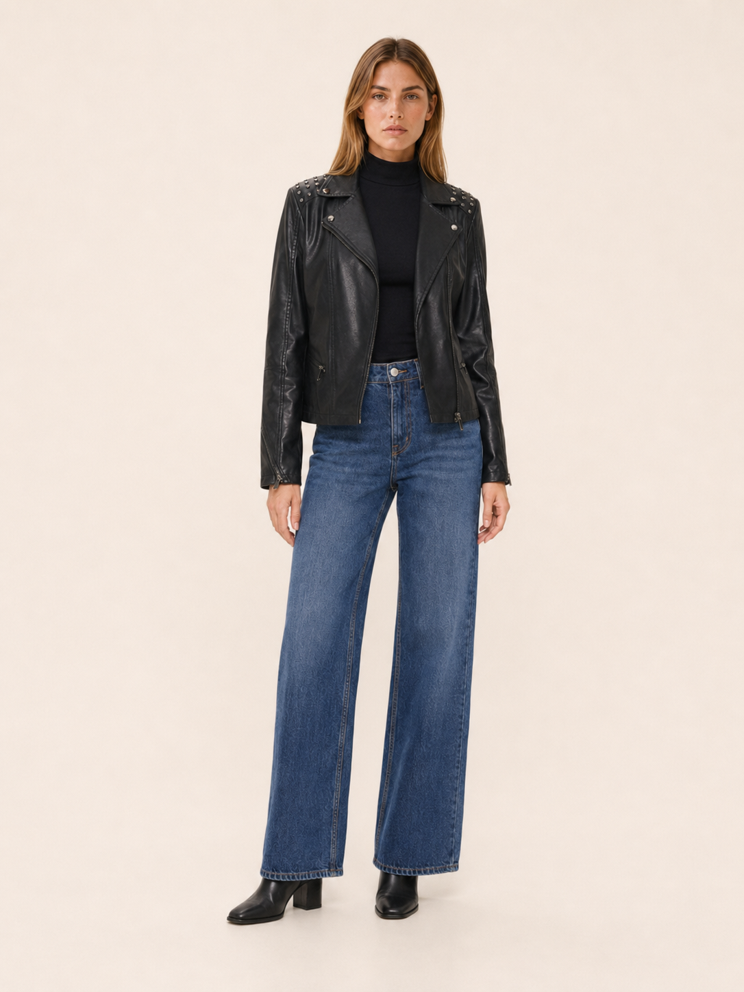 Aderyn | Biker Jacket with Studded Shoulders and Asymmetric Zip