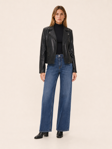 Aderyn | Biker Jacket with Studded Shoulders and Asymmetric Zip