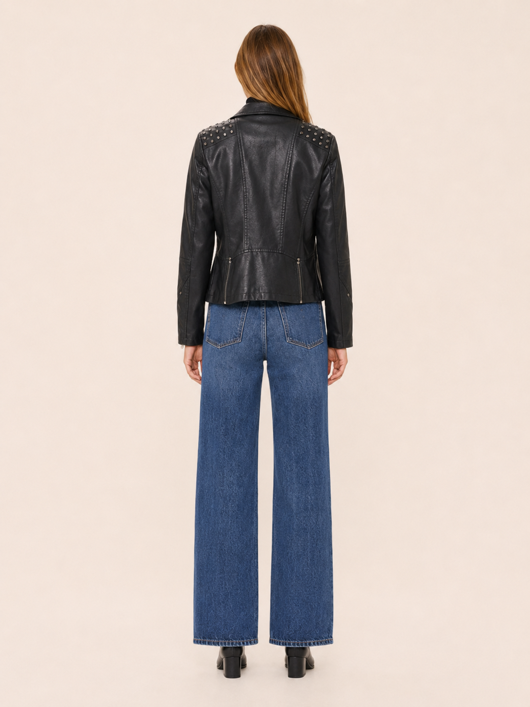 Aderyn | Biker Jacket with Studded Shoulders and Asymmetric Zip