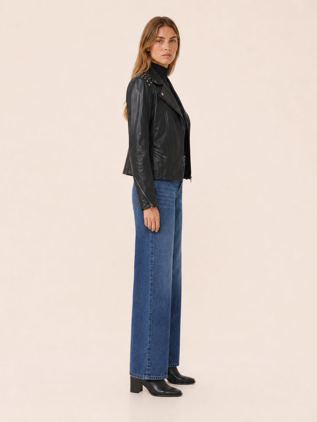Aderyn | Biker Jacket with Studded Shoulders and Asymmetric Zip