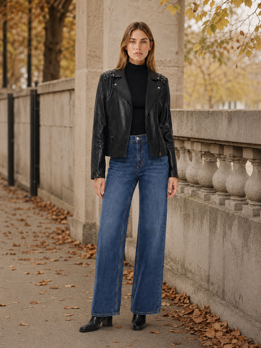 Aderyn | Biker Jacket with Studded Shoulders and Asymmetric Zip