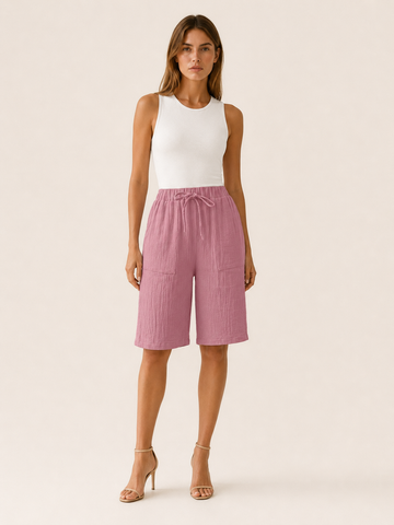Adora | Cotton Shorts with Drawstring Waist Wide Leg Fit