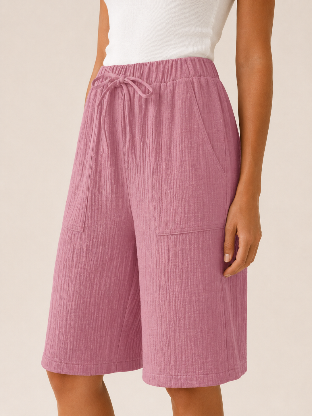 Adora | Cotton Shorts with Drawstring Waist Wide Leg Fit