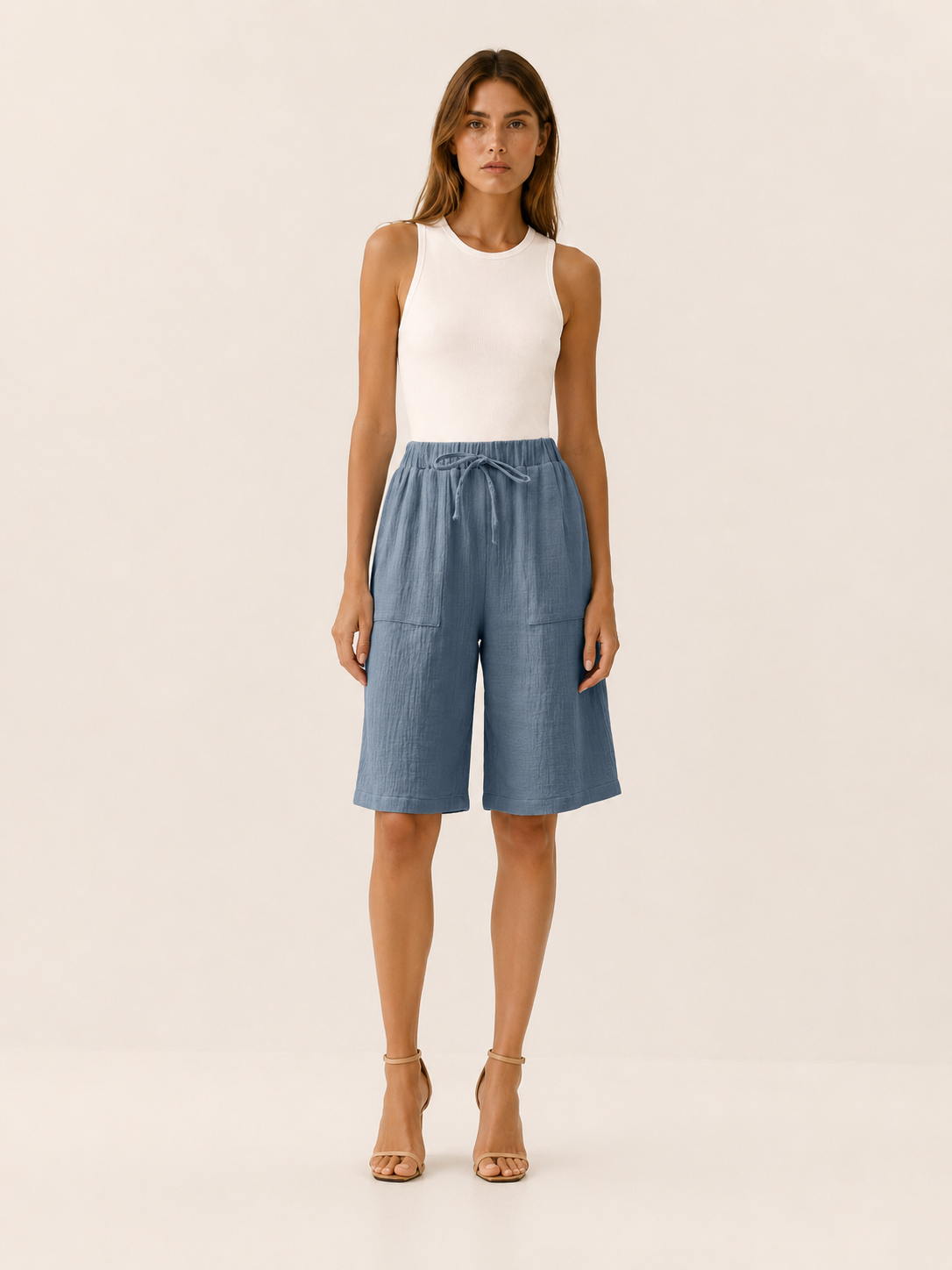 Adora | Cotton Shorts with Drawstring Waist Wide Leg Fit