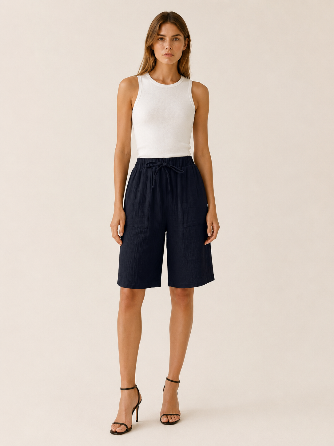 Adora | Cotton Shorts with Drawstring Waist Wide Leg Fit