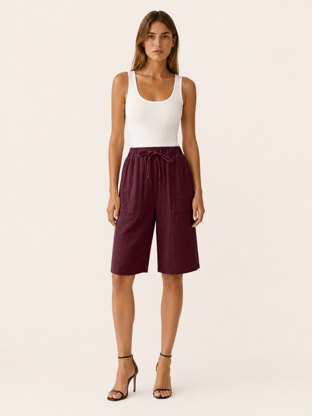 Adora | Cotton Shorts with Drawstring Waist Wide Leg Fit