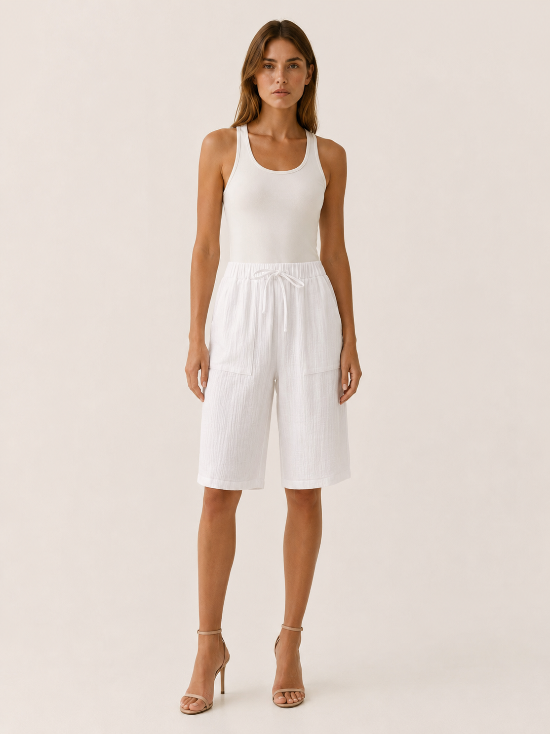 Adora | Cotton Shorts with Drawstring Waist Wide Leg Fit