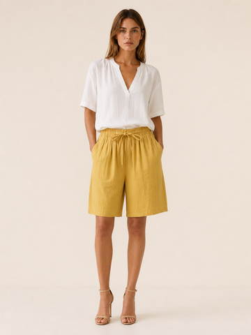 Adora | Linen Shorts with Drawstring Waist Wide Leg Fit
