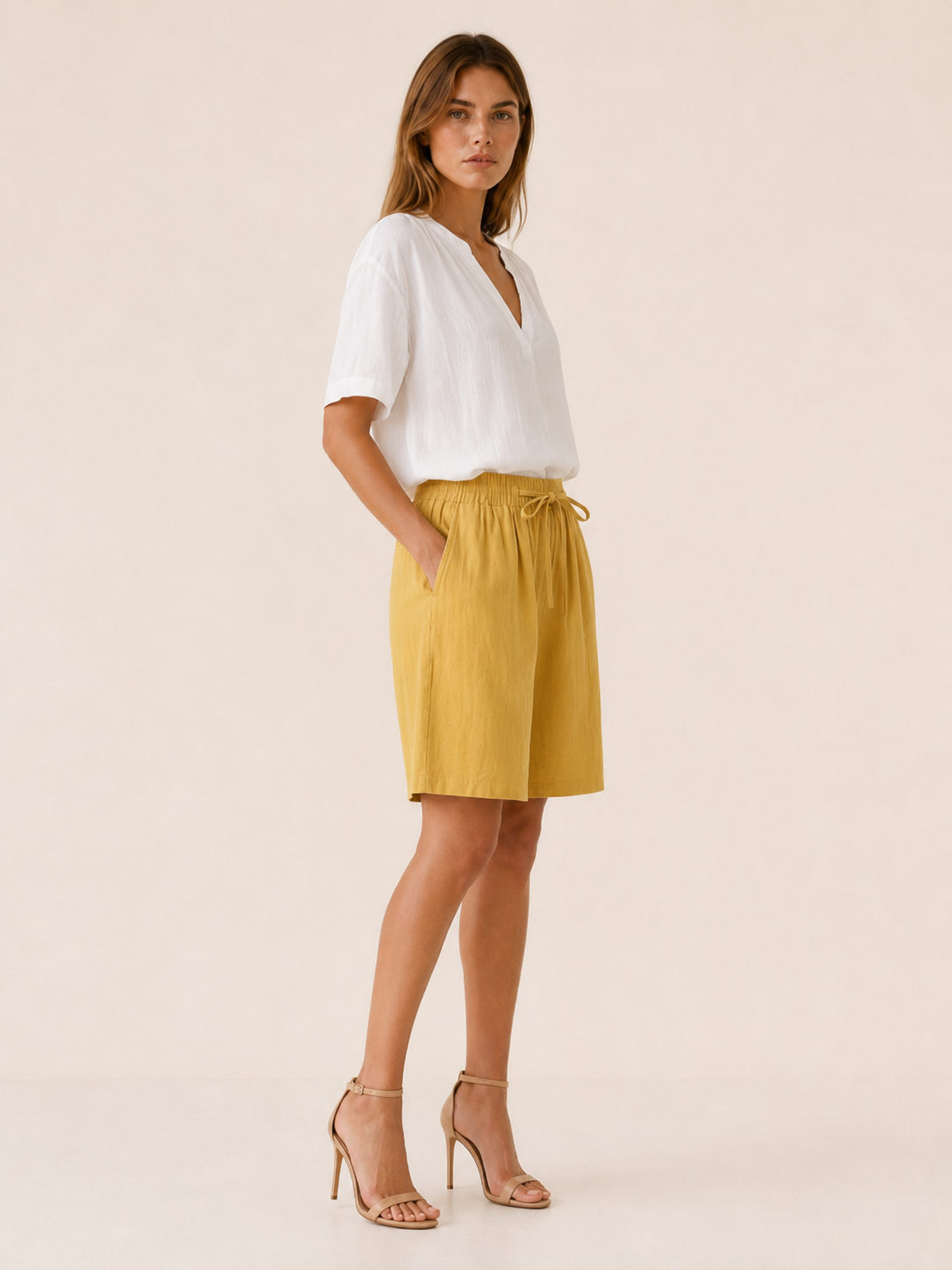 Adora | Linen Shorts with Drawstring Waist Wide Leg Fit