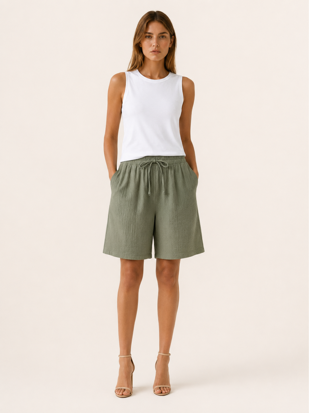 Adora | Linen Shorts with Drawstring Waist Wide Leg Fit