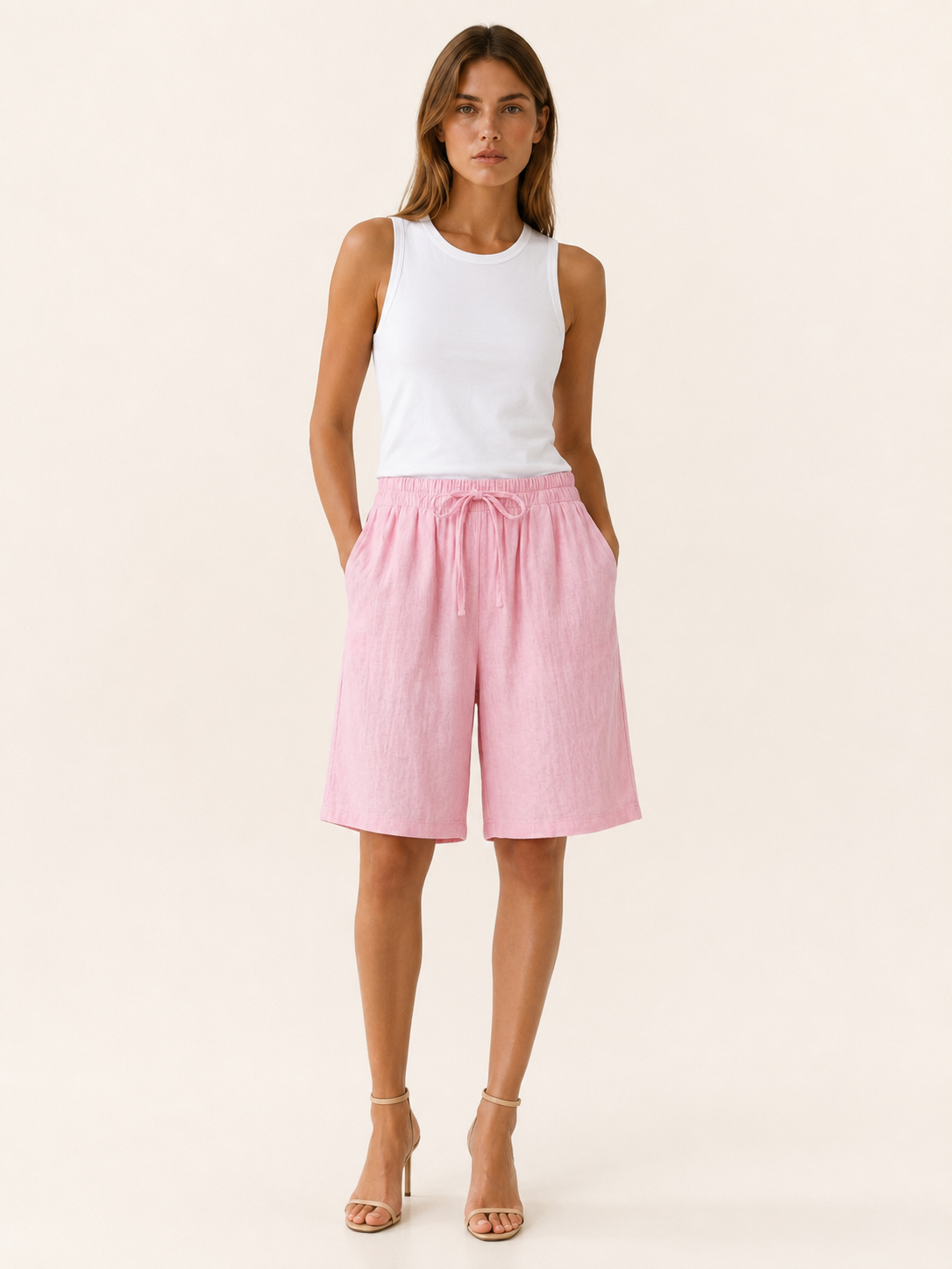 Adora | Linen Shorts with Drawstring Waist Wide Leg Fit