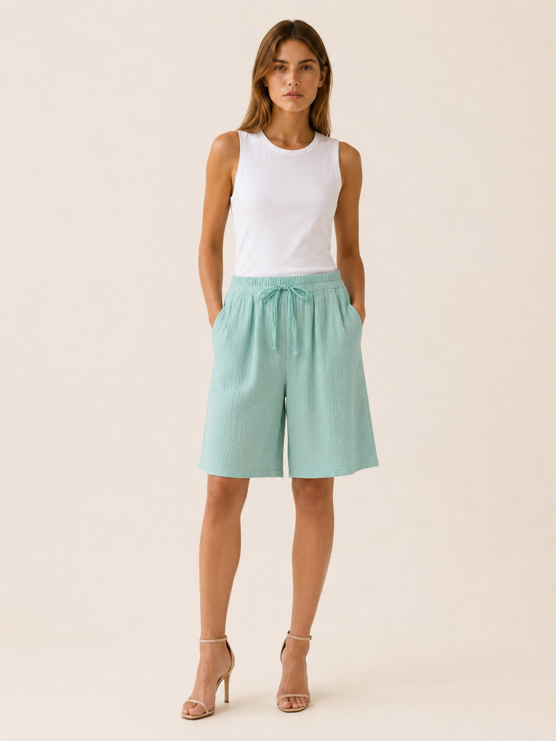 Adora | Linen Shorts with Drawstring Waist Wide Leg Fit