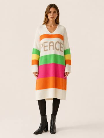 Aelvissa | Sweater Dress with V-Neck and Striped Panels