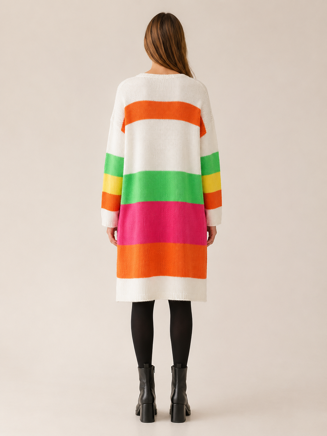 Aelvissa | Sweater Dress with V-Neck and Striped Panels