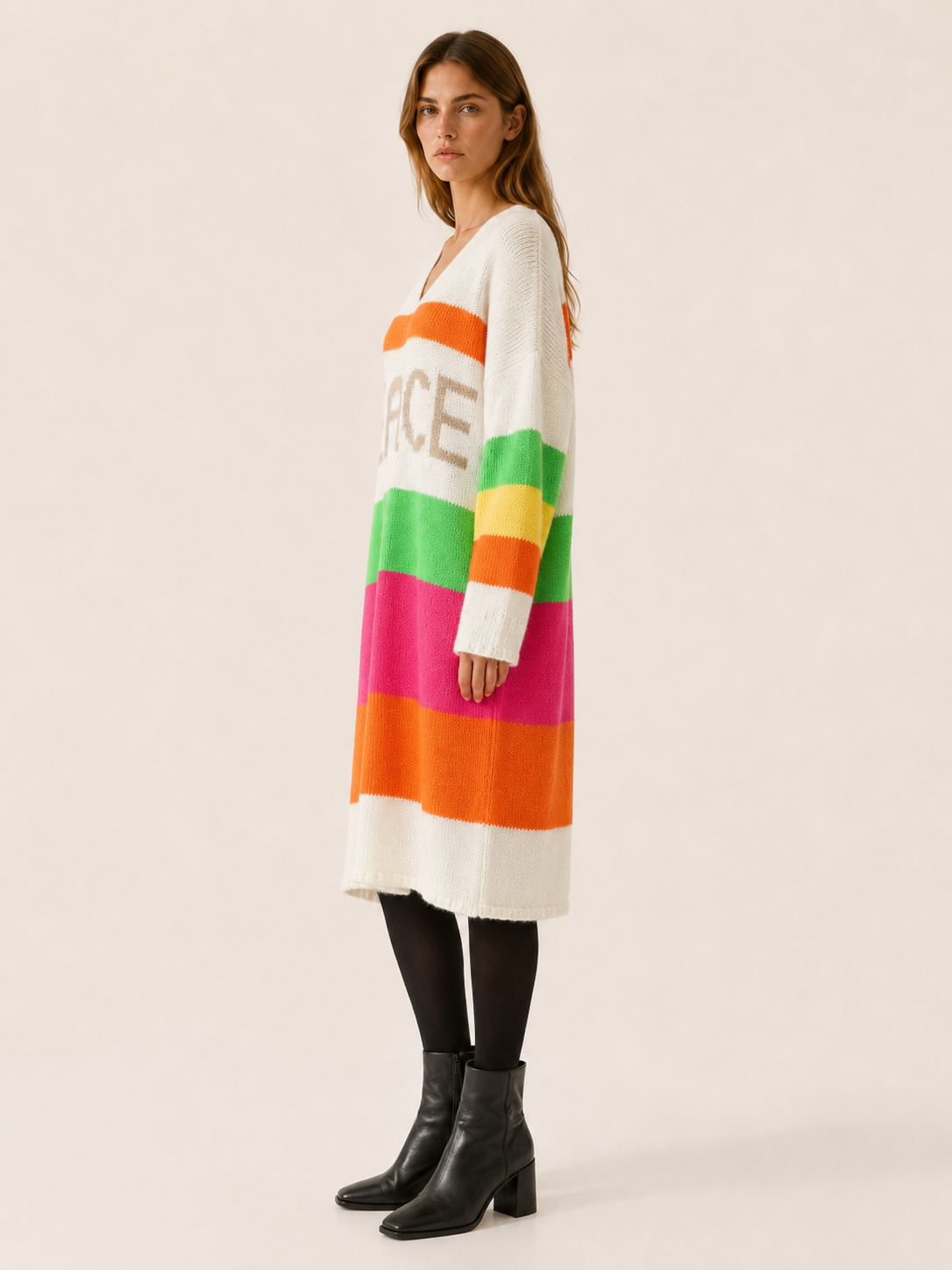 Aelvissa | Sweater Dress with V-Neck and Striped Panels