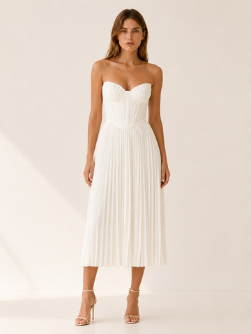 Aerin | Corset Midi Dress with Pleated Skirt