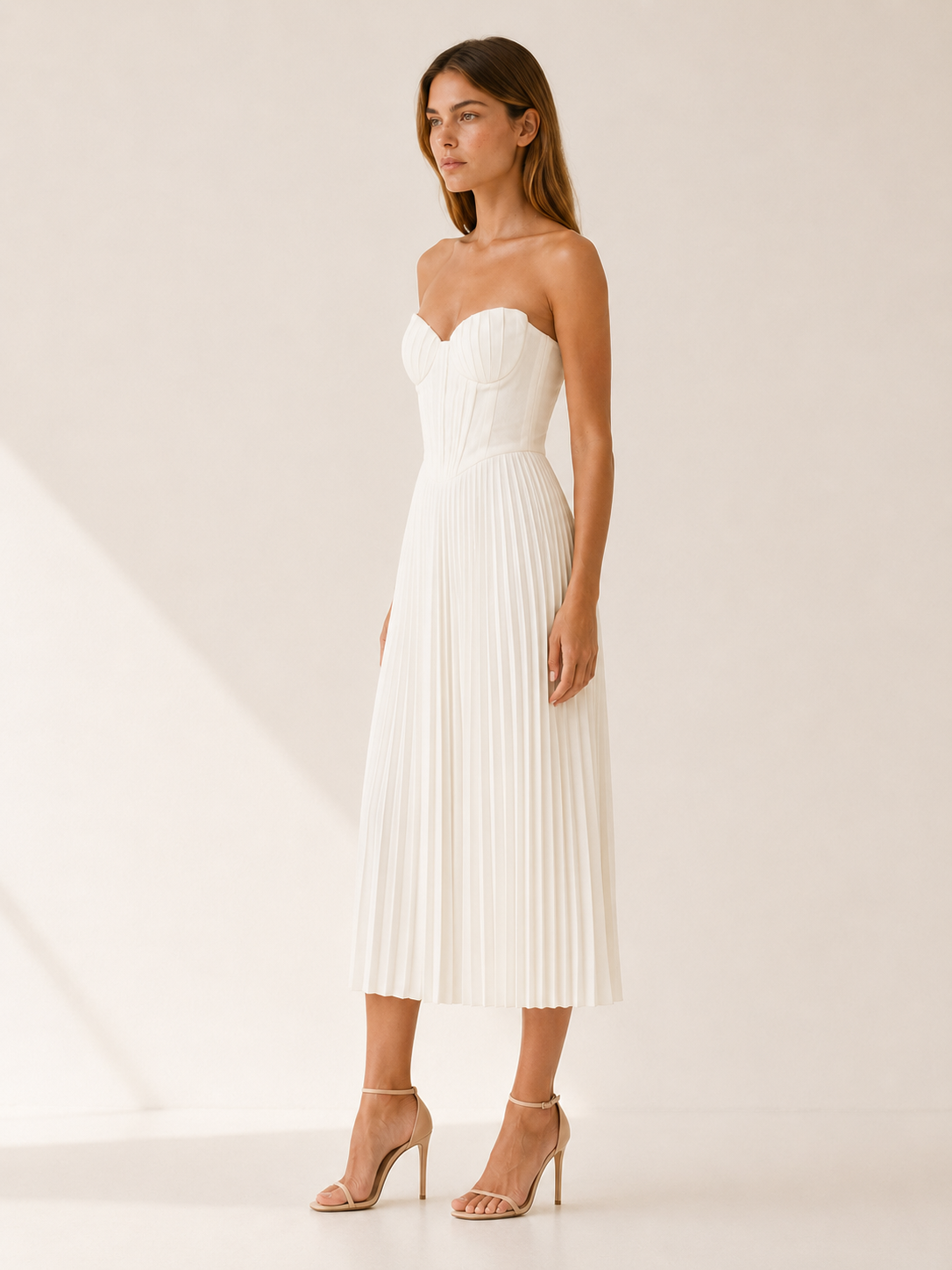 Aerin | Corset Midi Dress with Pleated Skirt