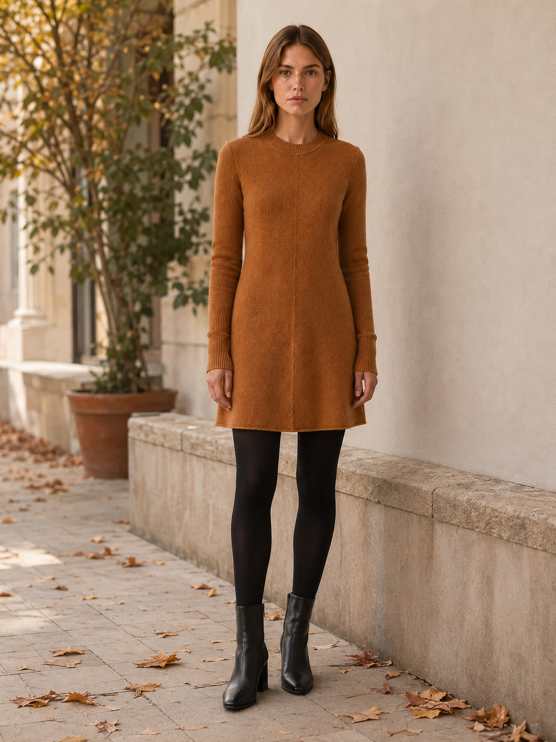 Aevoria | Jumper Dress with Round Neck and Long Sleeves