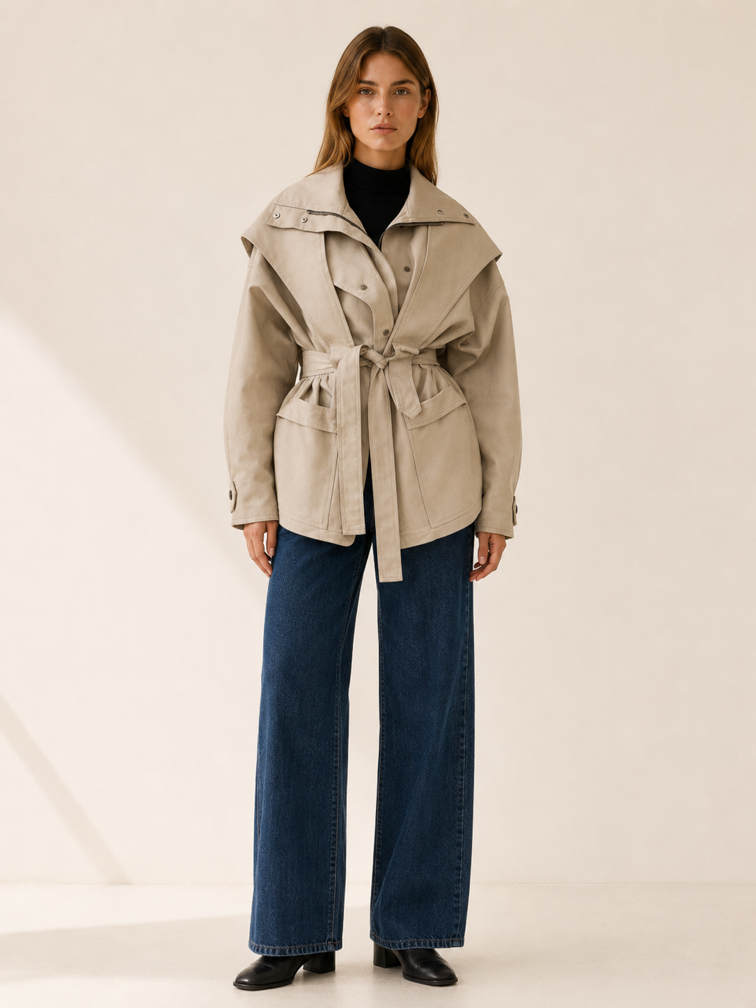 Agathe | Women’s Short Trench Coat with Tie Waist