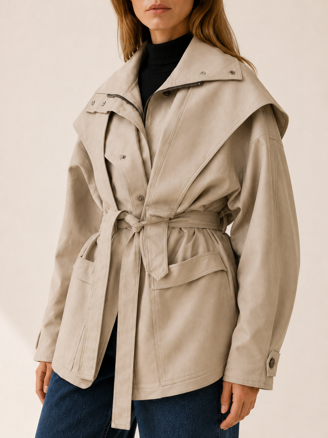 Agathe | Women’s Short Trench Coat with Tie Waist