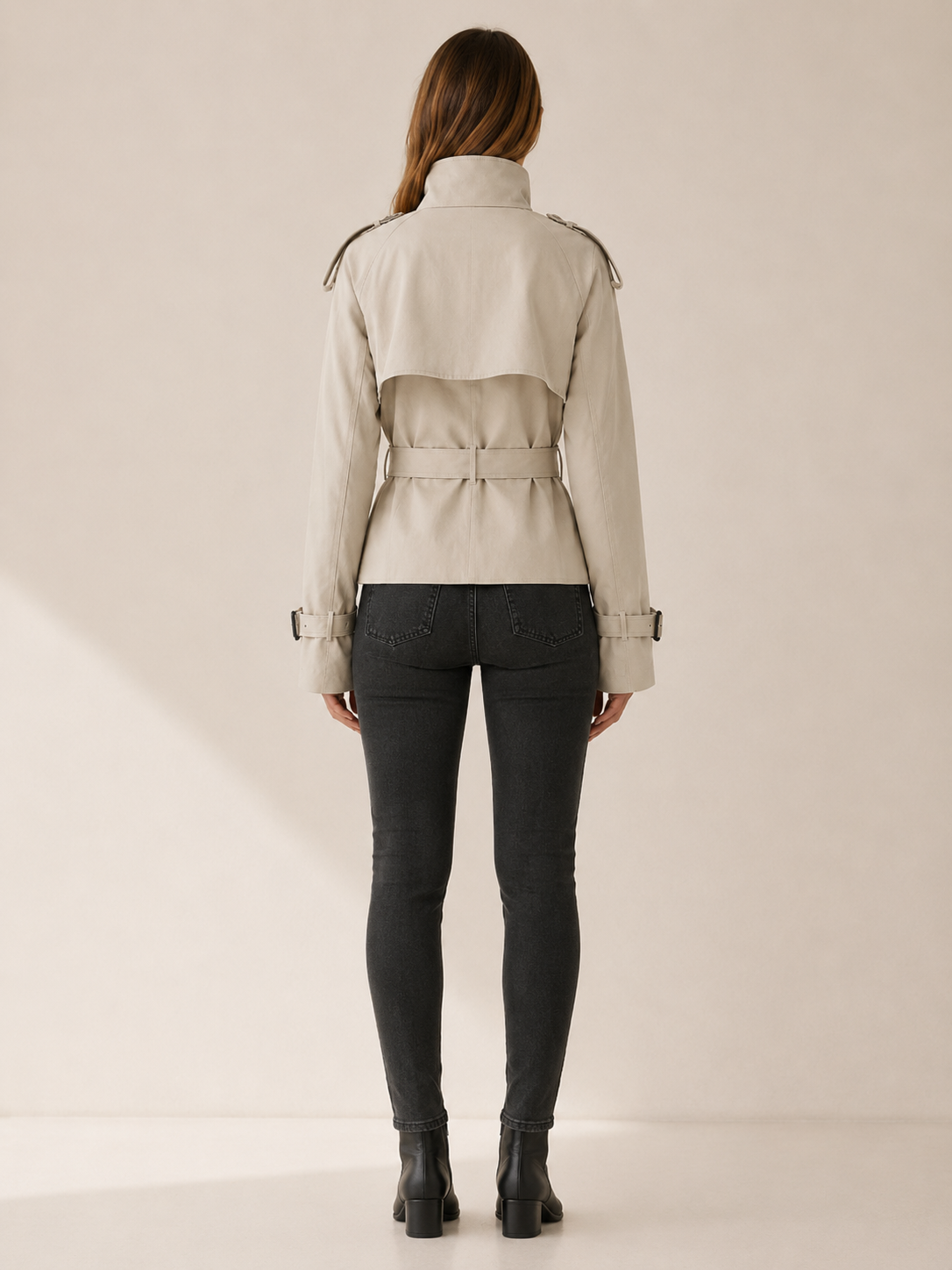 Ailsa | Short Trench Coat with High Collar and Belt