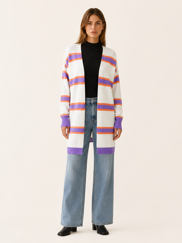 Ailsa | Long Striped Cardigan with Open Front
