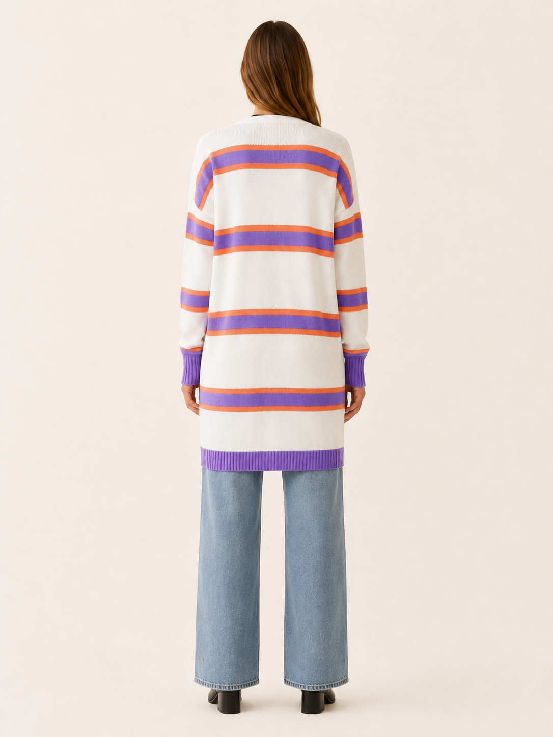 Ailsa | Long Striped Cardigan with Open Front