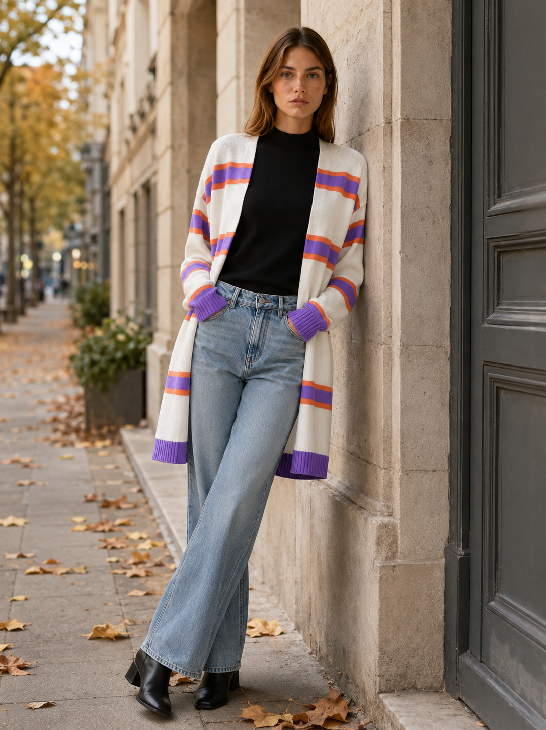 Ailsa | Long Striped Cardigan with Open Front