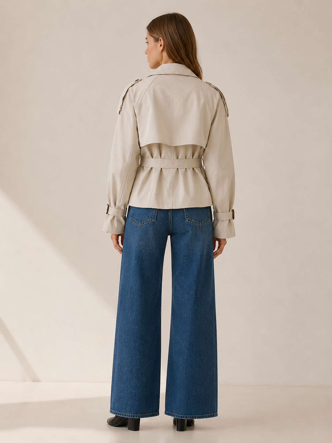 Ailsa | Short Trench Coat with High Collar and Belt