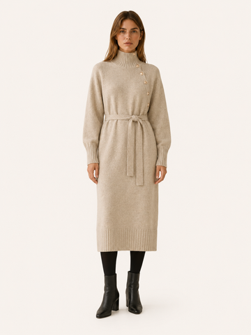 Aisling | Jumper Dress with Roll Neck and Tie Waist