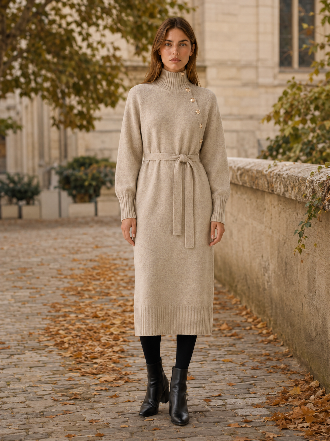 Aisling | Jumper Dress with Roll Neck and Tie Waist