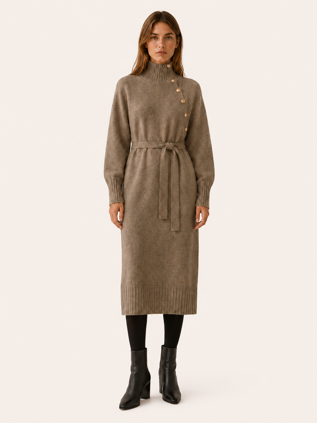 Aisling | Jumper Dress with Roll Neck and Tie Waist
