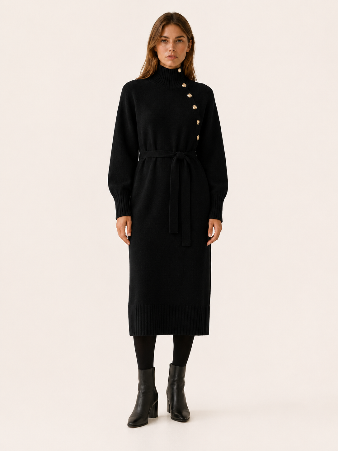 Aisling | Jumper Dress with Roll Neck and Tie Waist