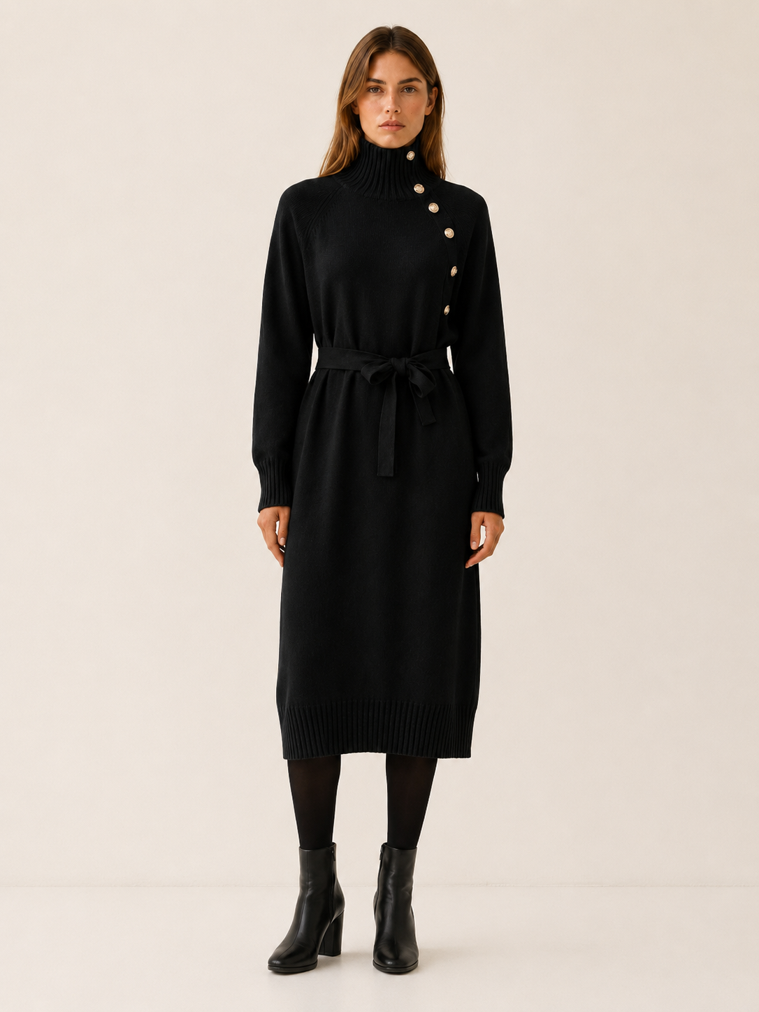 Aisling | Jumper Dress with Roll Neck and Tie Waist