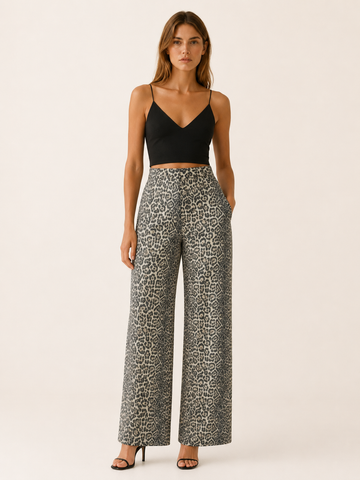 Alba | Leopard Print Straight-Leg Trousers