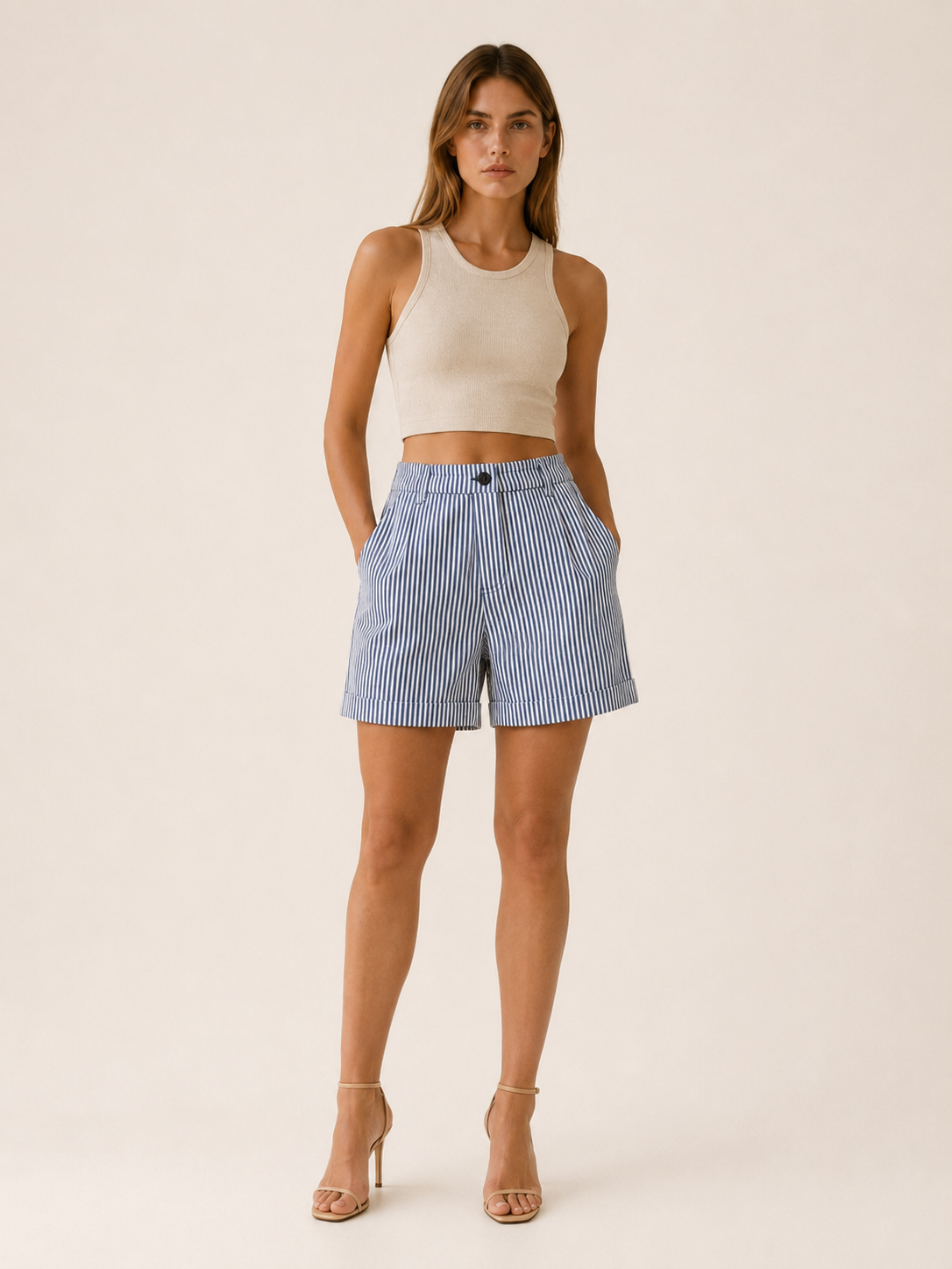 Alessa | Striped High Waist Shorts with Tailored Fit