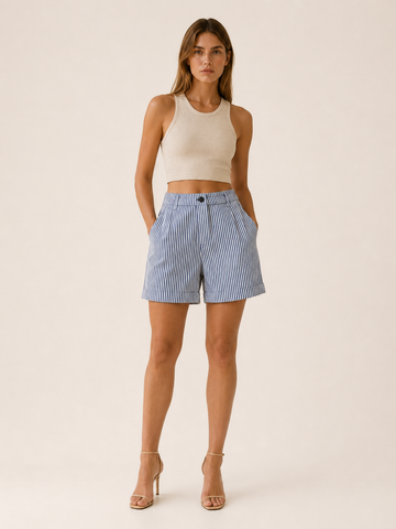 Alessa | Striped High Waist Shorts with Tailored Fit