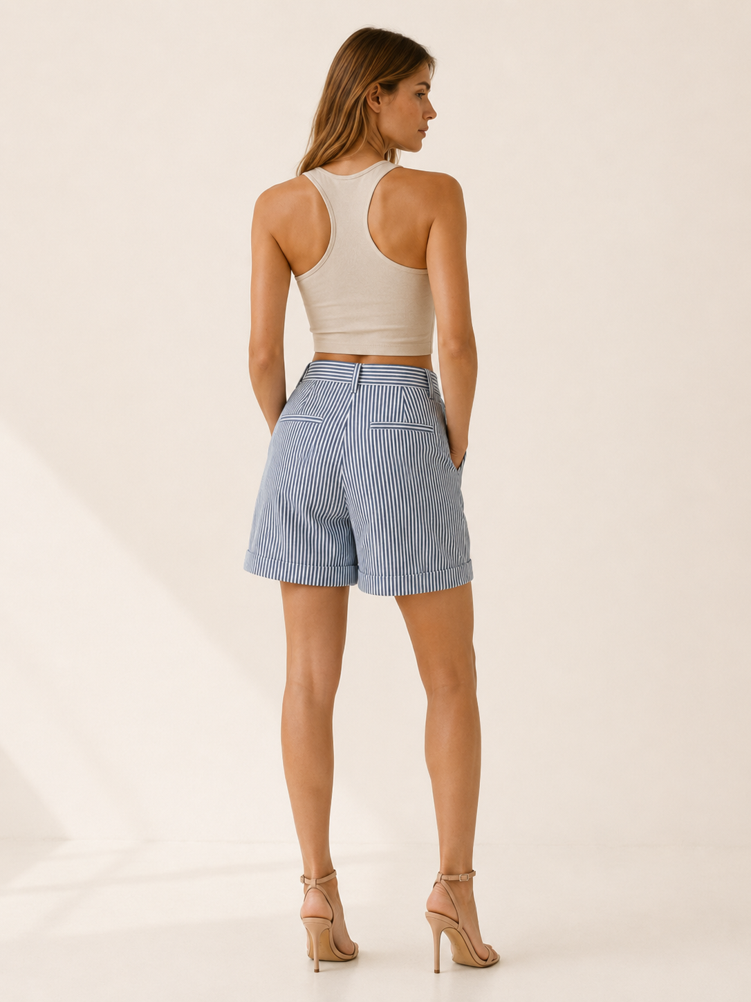 Alessa | Striped High Waist Shorts with Tailored Fit