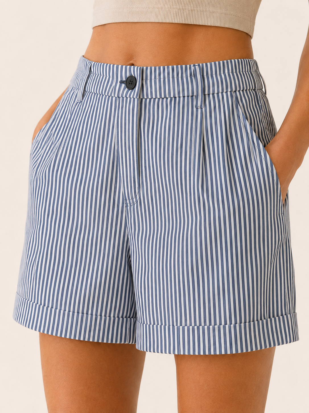 Alessa | Striped High Waist Shorts with Tailored Fit