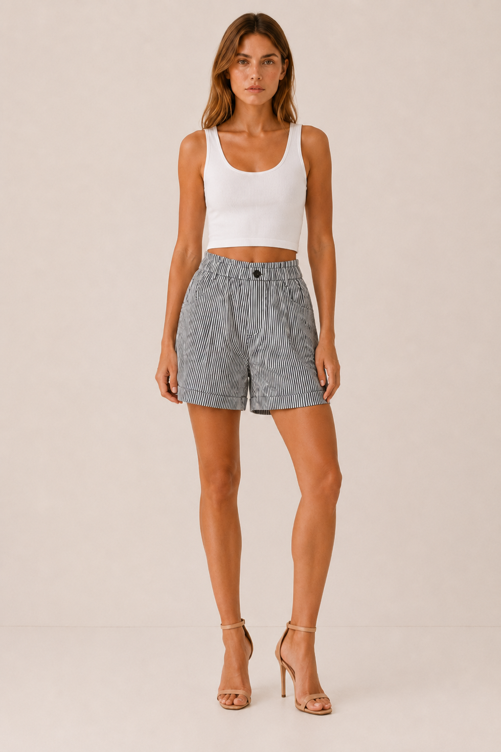 Alessa | Striped High Waist Shorts with Tailored Fit