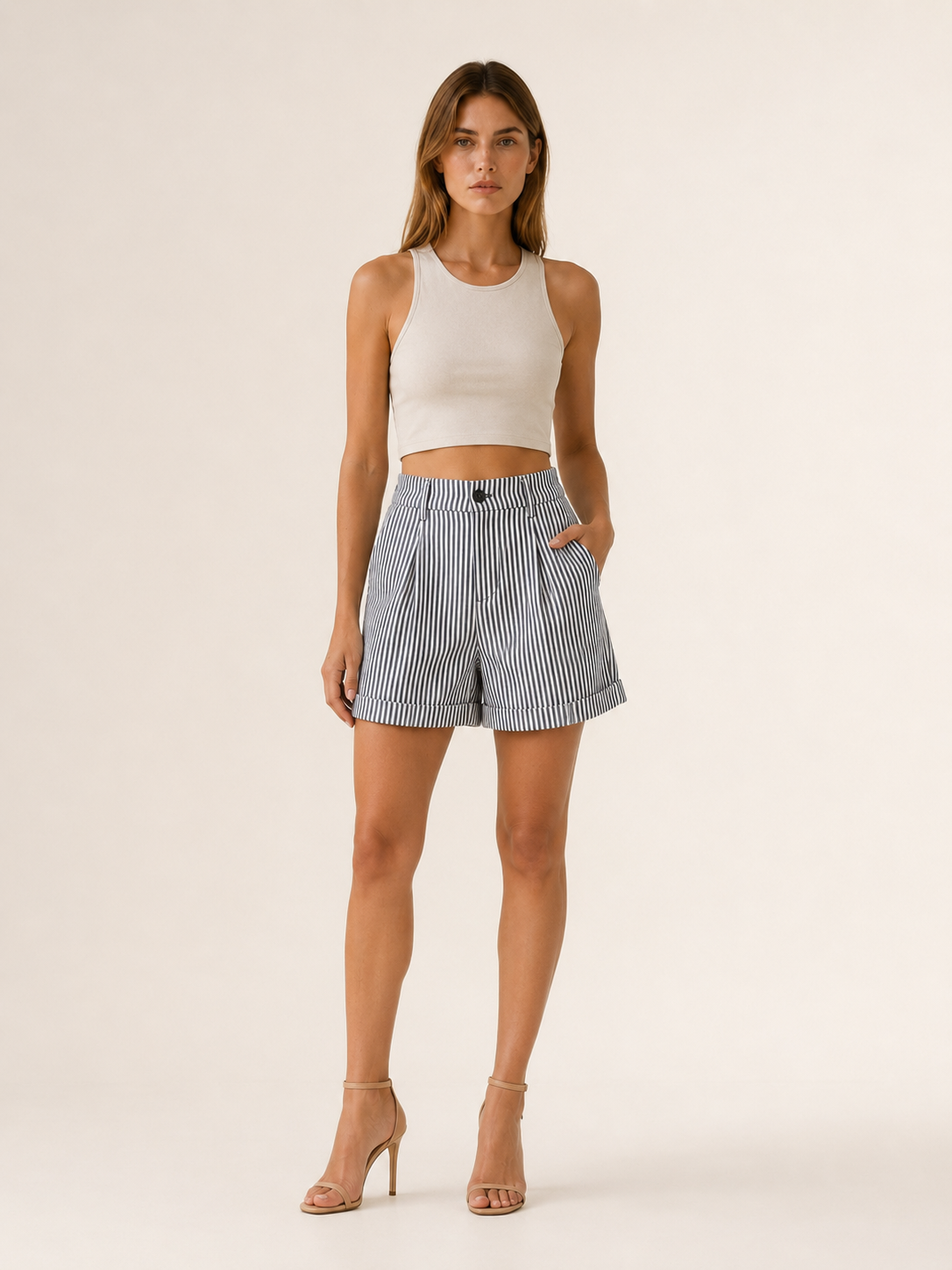 Alessa | Striped High Waist Shorts with Tailored Fit