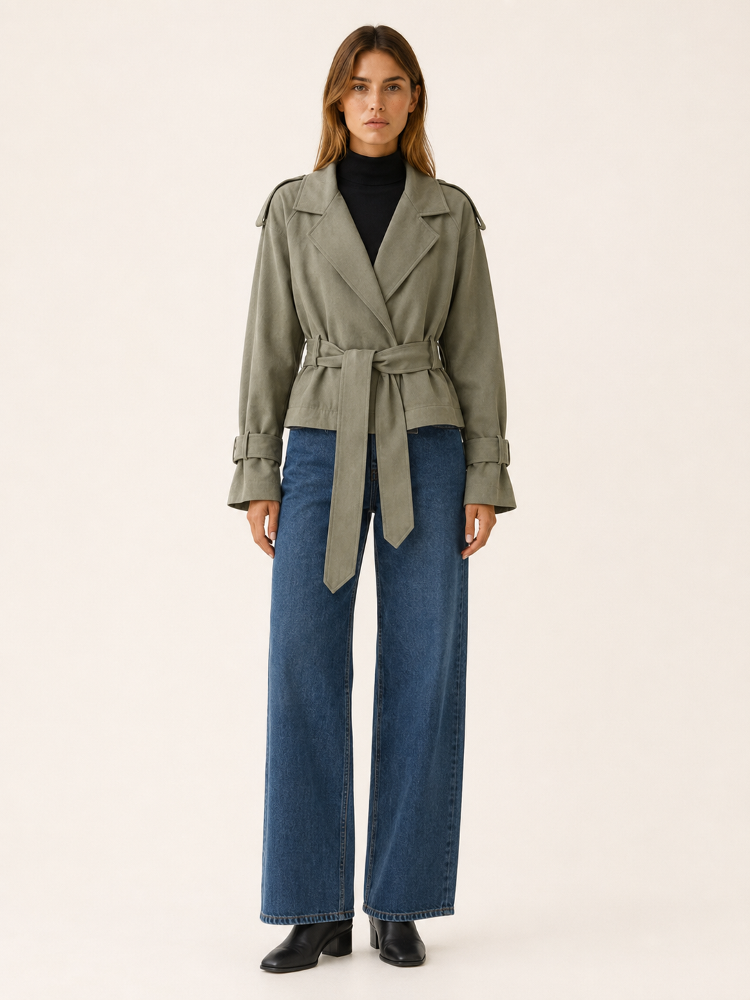 Althaea | Women’s Cropped Trench Jacket with Tie Waist