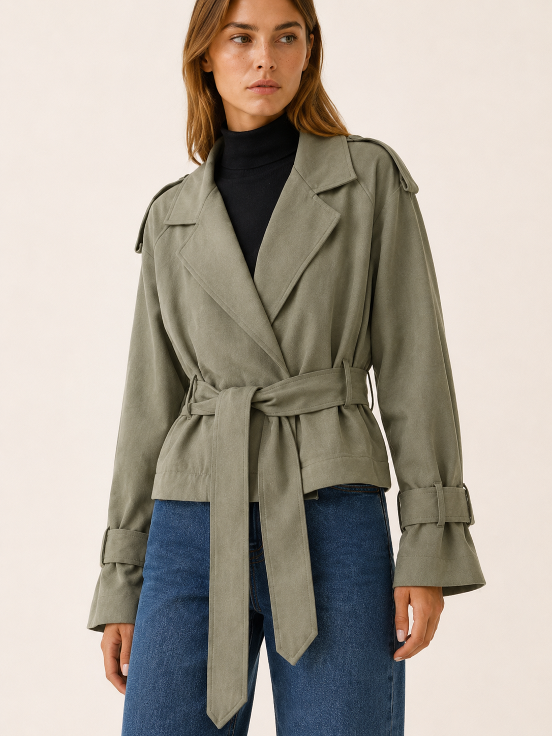 Althaea | Women’s Cropped Trench Jacket with Tie Waist