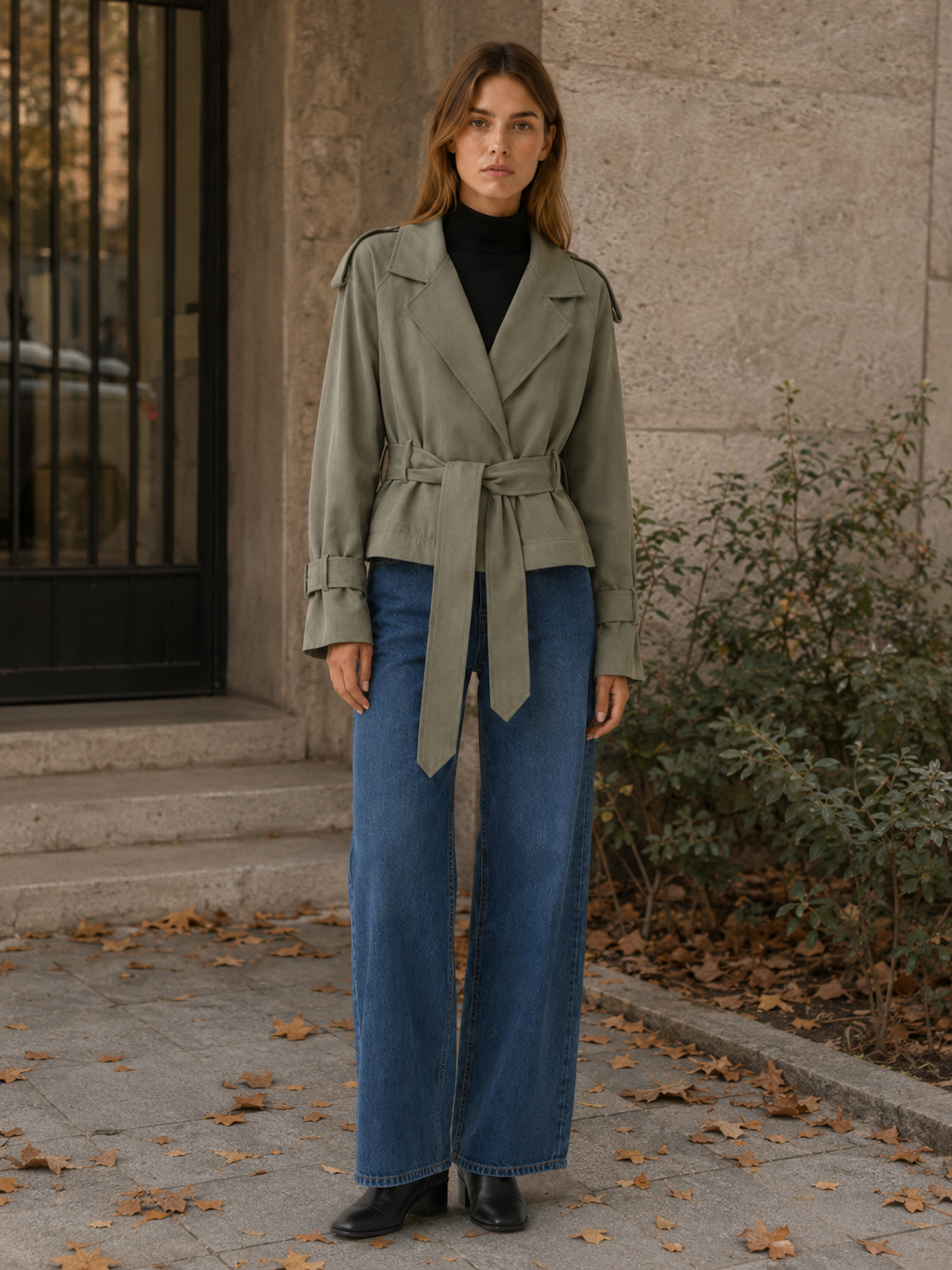 Althaea | Women’s Cropped Trench Jacket with Tie Waist