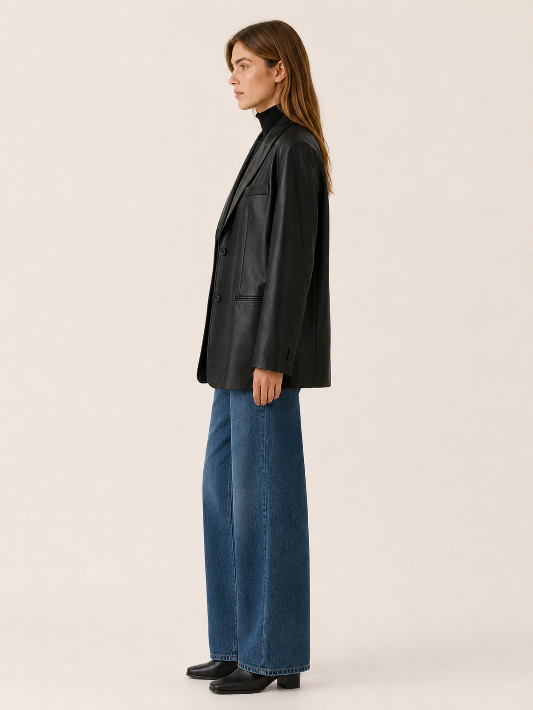 Amandine | Women's Leather-Look Blazer with Oversized Fit