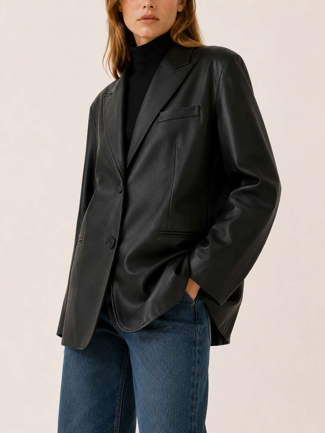Amandine | Women's Leather-Look Blazer with Oversized Fit
